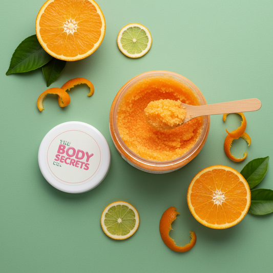 Citrus Body Scrub – Flatlay Open Jar