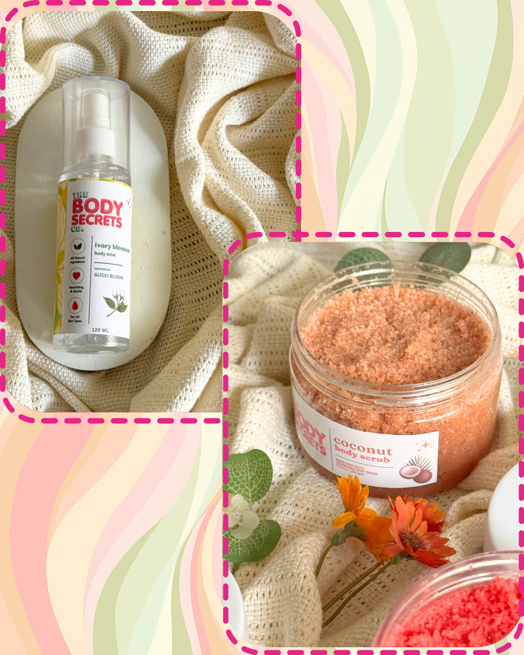 Self Care Himalayan Salt Coconut Body Scrub & Ivory Blossom Inspired by Gucci Bloom Body Mist
