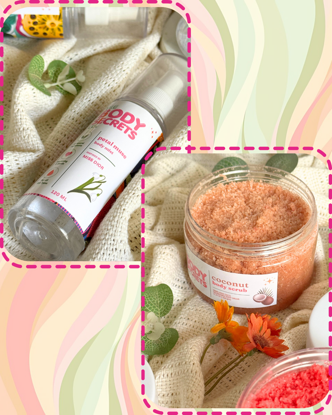 Self Care Himalayan Salt Coconut Body Scrub & Petal Muse Inspired by Miss Dior Body Mist