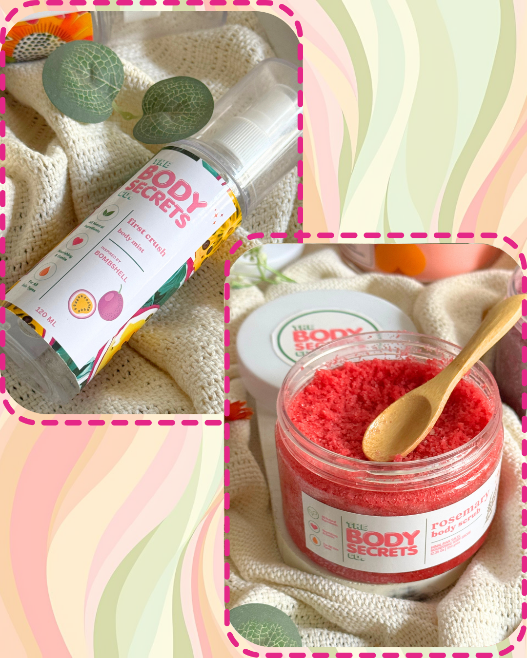 Self Care Himalayan Salt Rosemary Body Scrub & First Crush Inspired by Bombshell Body Mist