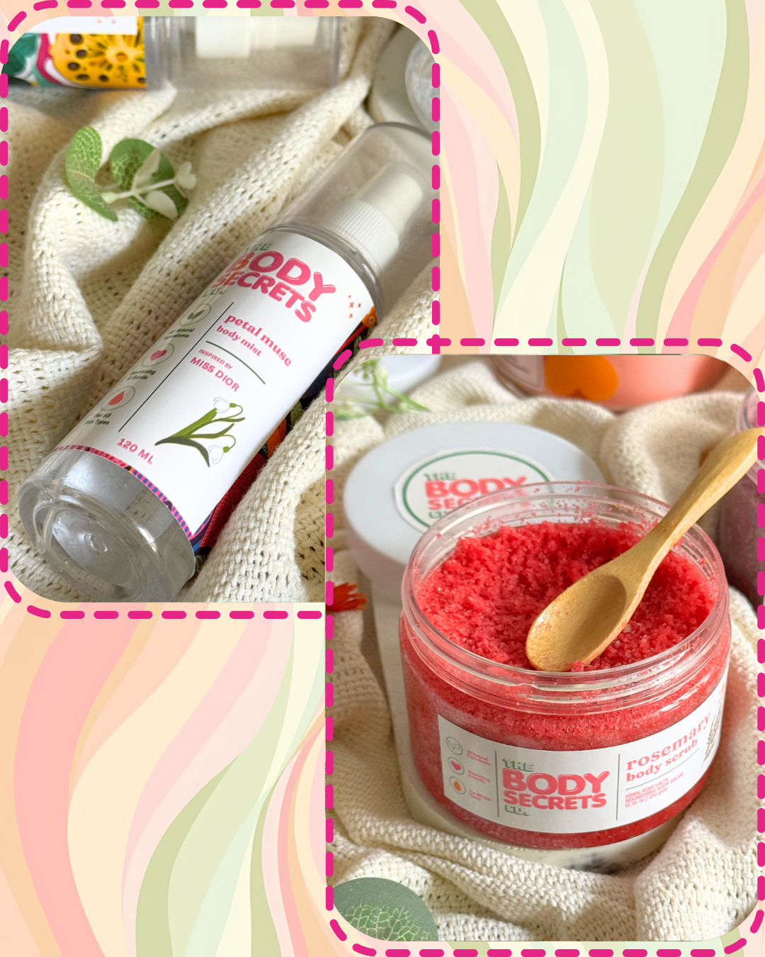 Self Care Himalayan Salt Rosemary Body Scrub & Petal Muse Inspired by Miss Dior Body Mist
