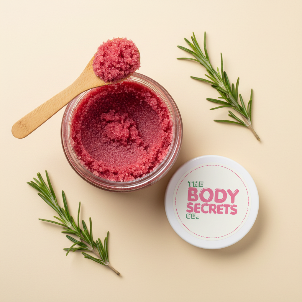 Rosemary Body Scrub – Top Shot with Logo Lid
