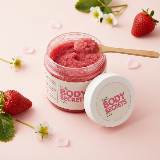 Strawberry Body Scrub – Flatlay